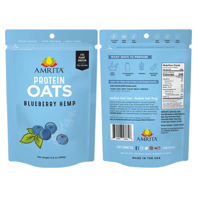 Wholesale custom 400g Moistureproof ziplock stand up pouch dried fruit flour cereal Fast food oatmeal packaging bags