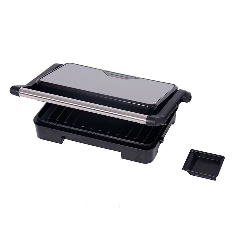 HSJ 2-Slice Barbecue Smokeless Electric Grill Toaster Sandwich Press Maker Portable Indoor Digital Panini Press Grill