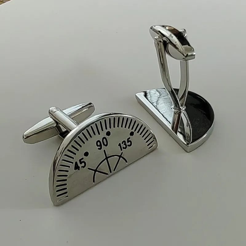Factory wholesale brass cufflink stock with sector protractor shape of teacher gift for man ready to ship