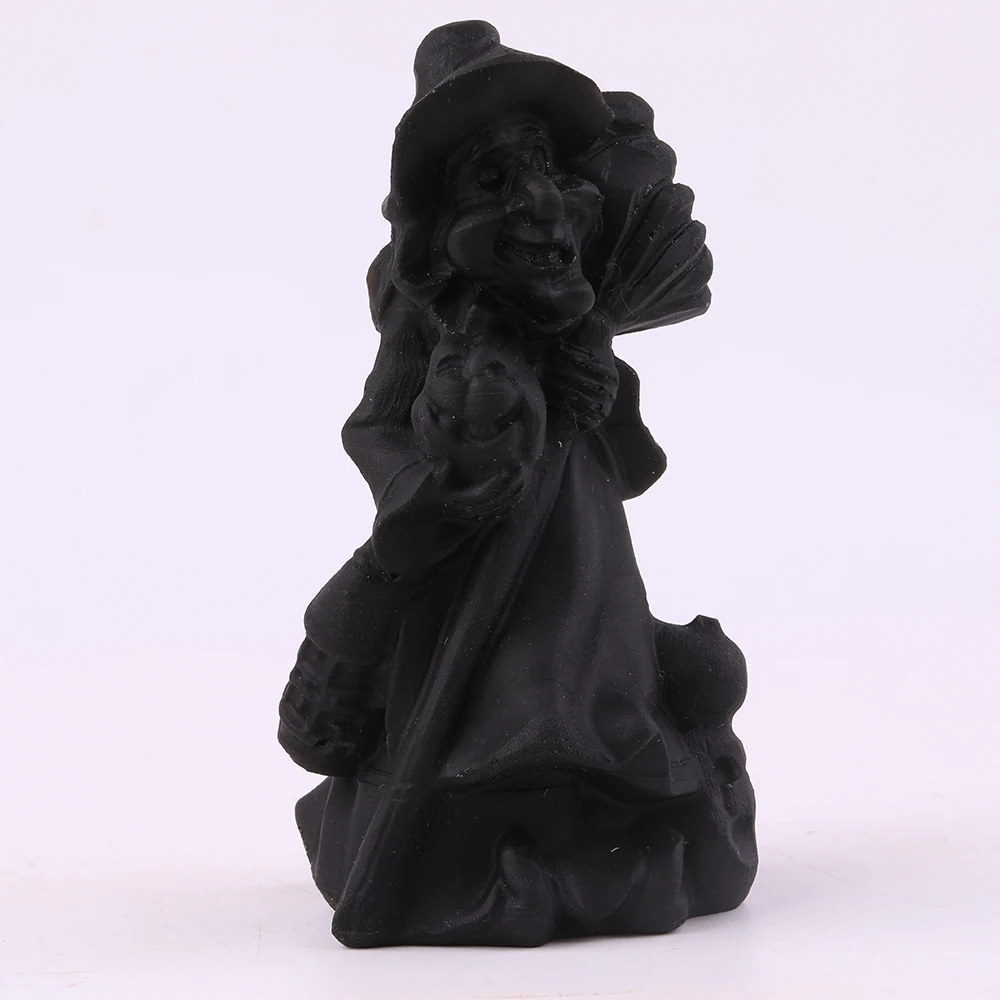 Hand carved crystal Black obsidian Wizard with pumpkin crystal crafts for Halloween decoration