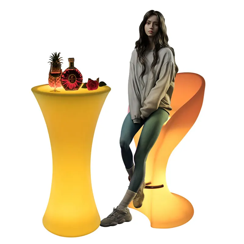 LED bar Furniture Sets Party Tables for Nightclub Event Banquet Portable bar Stools16color Glowing Cocktail Table