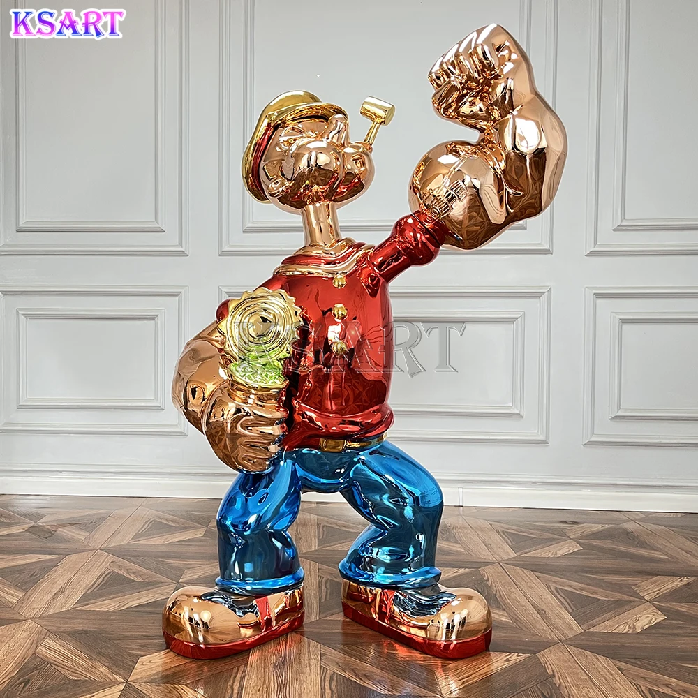 Home decoration Glass fiber Popeye sculpture Electroplated Popeye resin crafts Home decoration accessories