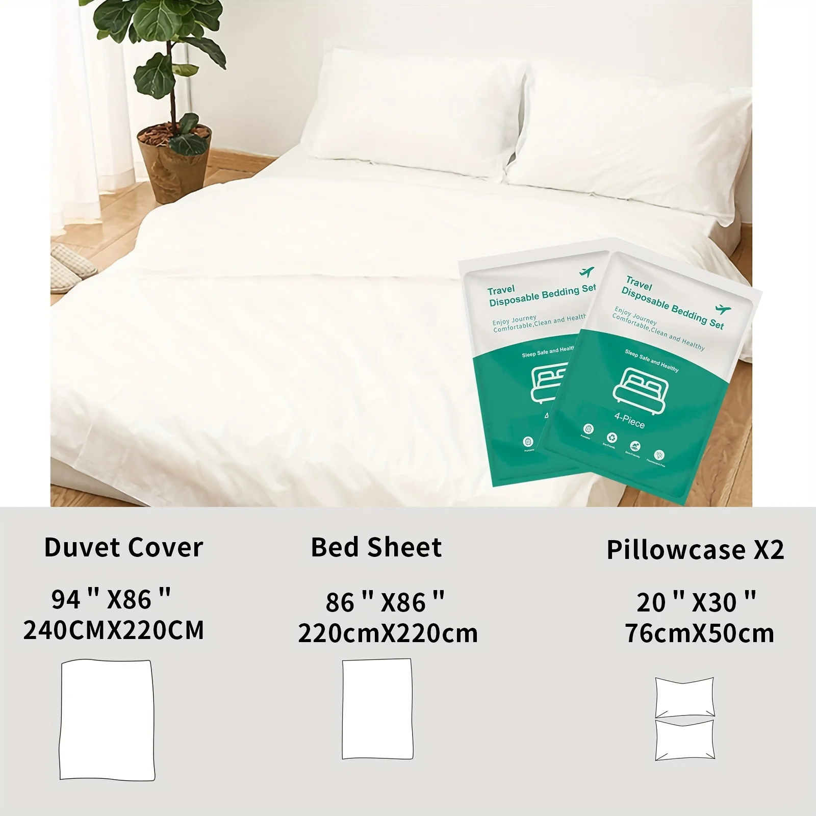 4 Piece Bedding Set Disposable Portable Travel Hotel Business Trip Camping Hospital Train Set King Size Bed Disposable Bedding
