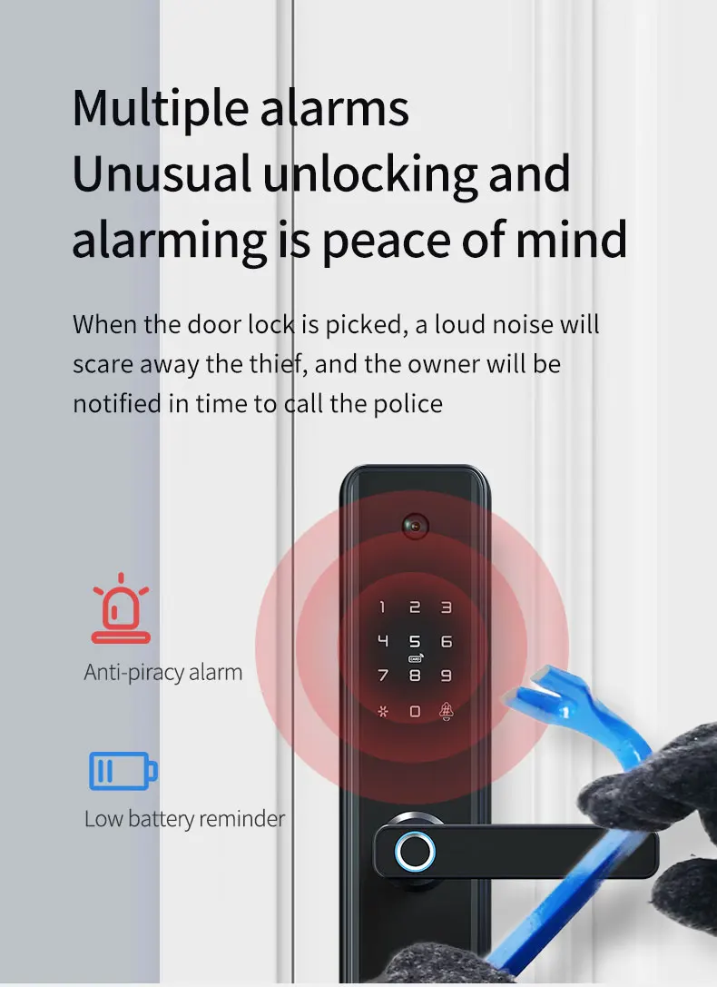 Lifelibero Tuya Wifi Safe Metal With Cat Eye Build In Camera Keyless Entry Door Lock For Smart Bathroom