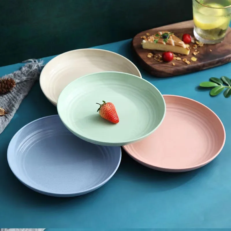 Minimalist Eco-Friendly Biodegradable Dinnerware Set Sustainable round Plate Dish Plant Design Food Safety Charger Wheat Fruit