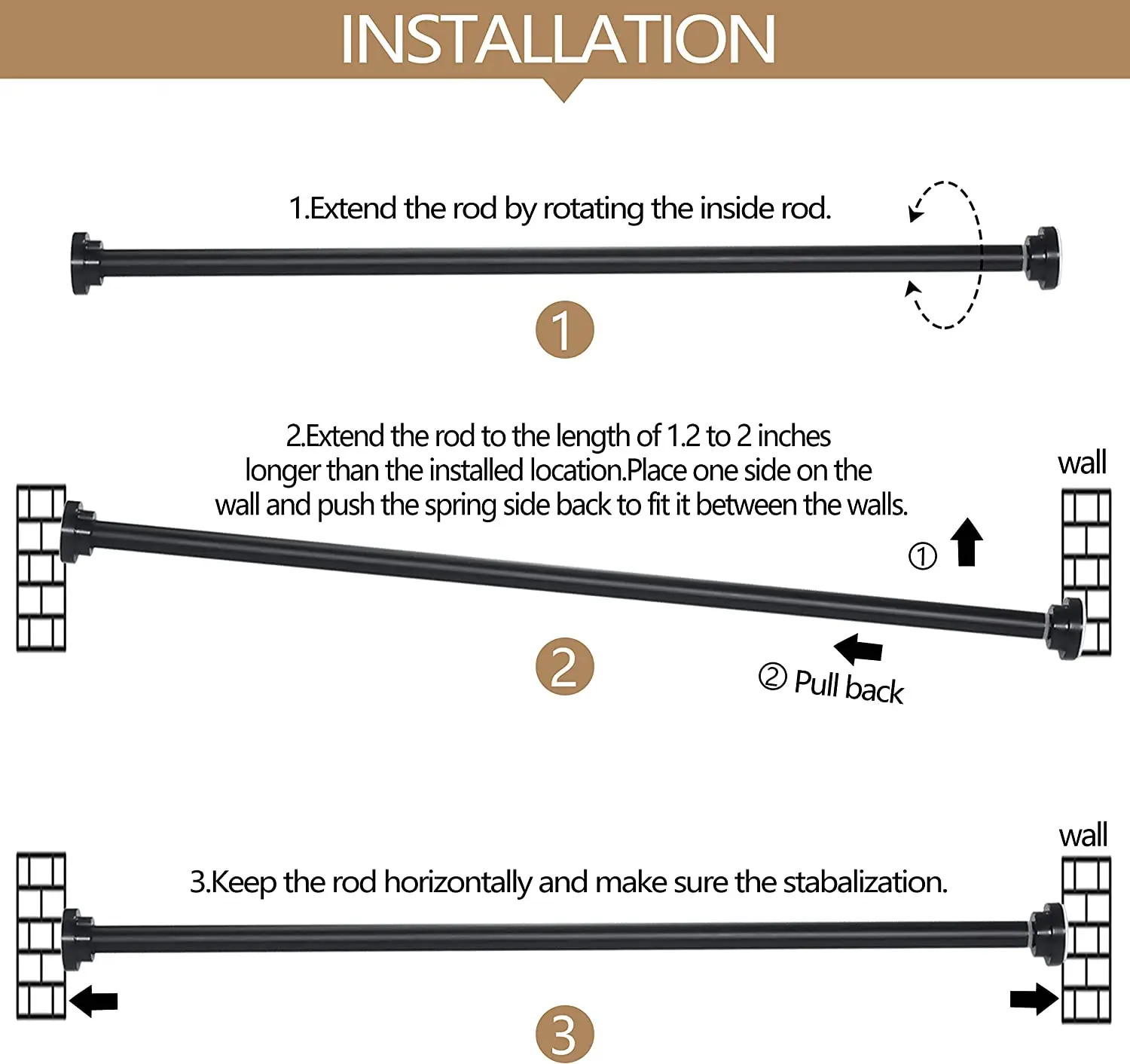 Factory Price hot sale Stainless steel expandable window flexible straight shower curtain rod tension no drill