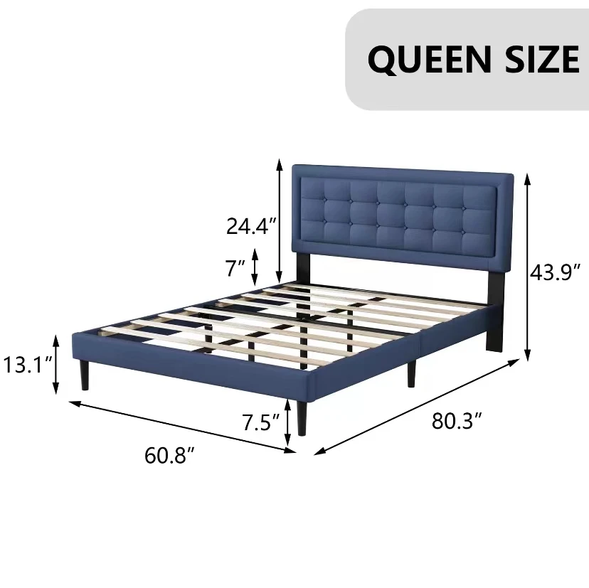 Modern design bedroom sets furniture queen size bed frame storage bed base strong frame and wooden slats support