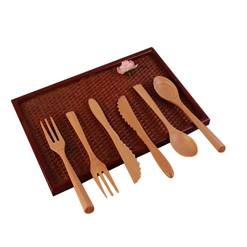 
New beech bamboo chopsticks, knife, fork, spoon, cloth bag set, portable bamboo tableware and disposable tableware 