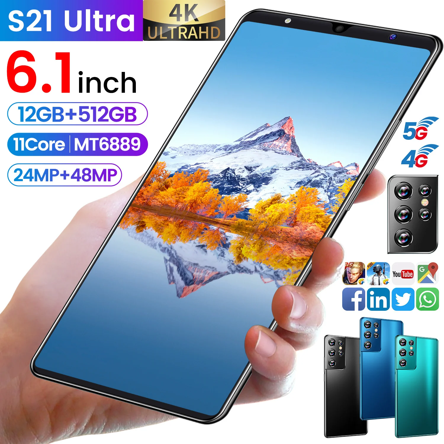 Hot selling unlocked smartphone wcdma gsm 5g network android mobile phones and cheaper 12gb ram 512gb rom smartphone