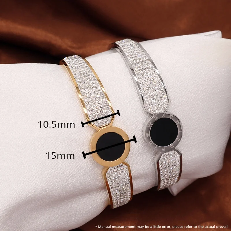 Fashion Women Jewelry Wholesale Custom Bracelet Gold Plated Roman numerals Micro Pave CZ Openable Cuff Stainless Steel Bangle