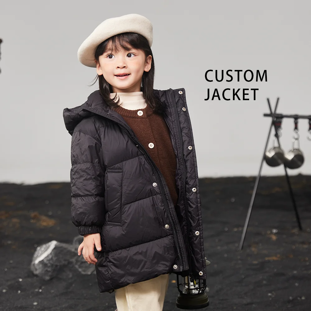 ODM/OEM children down jacket length winter coat kids custom logo size color factory selling
