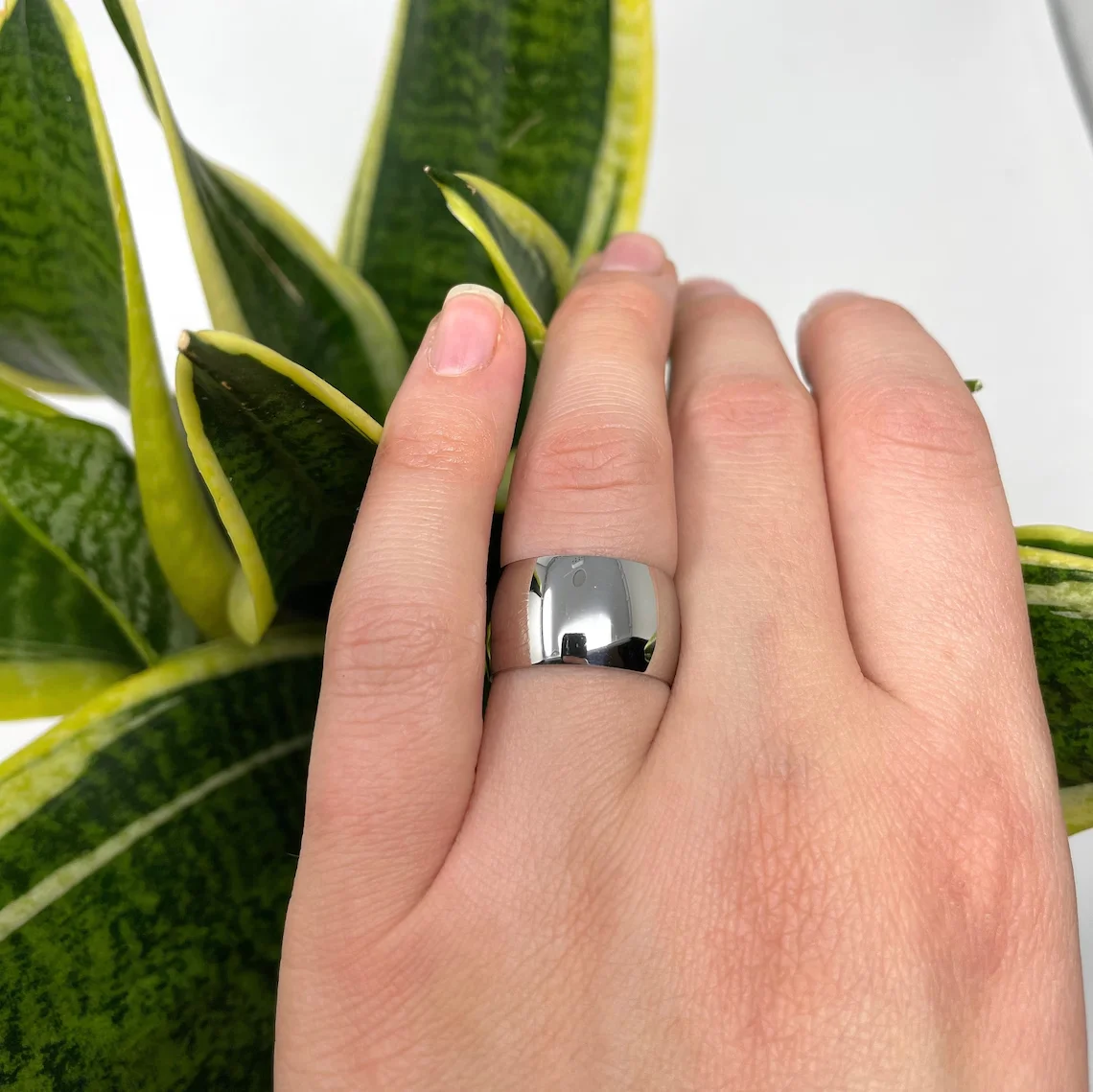 6/8/10/12mm Width High Polish Smooth Glossy Dome Ring Chunky Stainless Steel Broad Band Ring for Men Women Wedding Jewelry