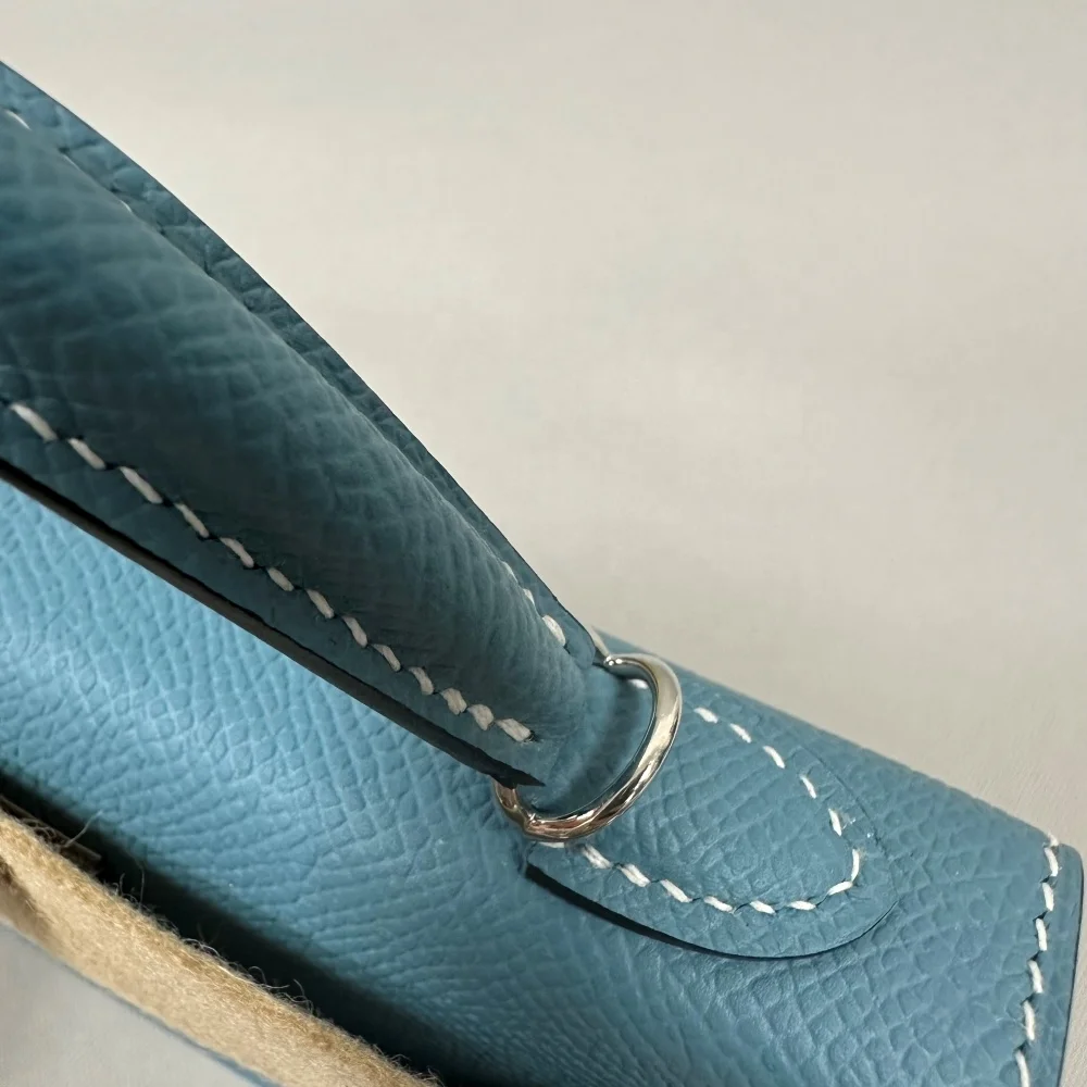 Denim Blue Minimalist Design Beautiful Makeup Bag High End Luxury Palm Pattern Leather Bag