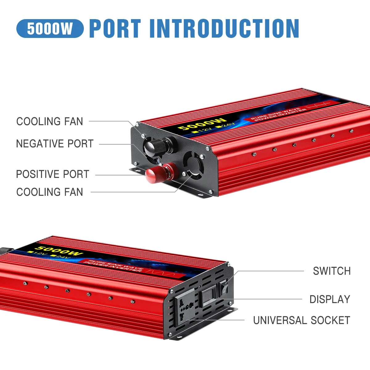 Inverter Pure Sine Wave DC12V/24V To AC 220V Voltage 7000W/8000W 50/60HZ Power Converter Solar Car Transformer With LED Display