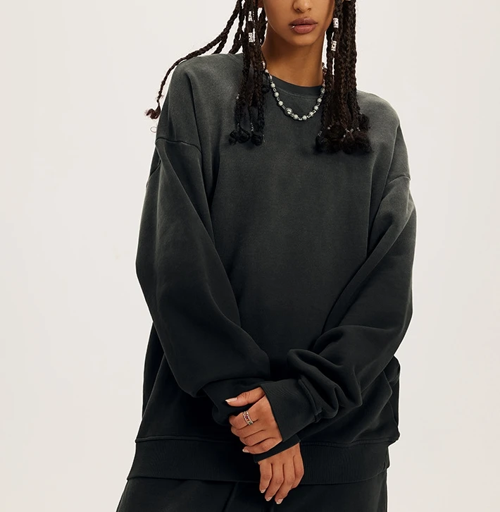 high quality street wear 100% cotton heavyweight oversized vintage crewneck french terry pink garment dyed sweatshirt