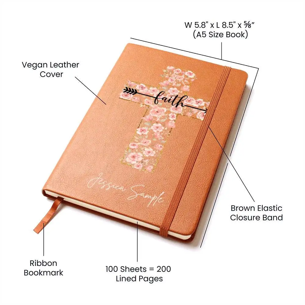 LABON Vegan Leather Prayer Journal Personalized Cross Notebook Church Notes Christian Gifts For Women