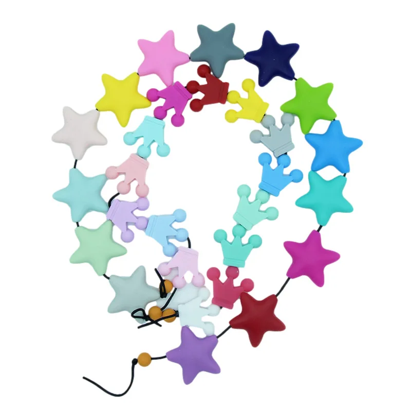 Candy Colour Baby Teething Toys DIY Baby Soother Food Grade Silicone Crown Pentagram Teether Loose Beads