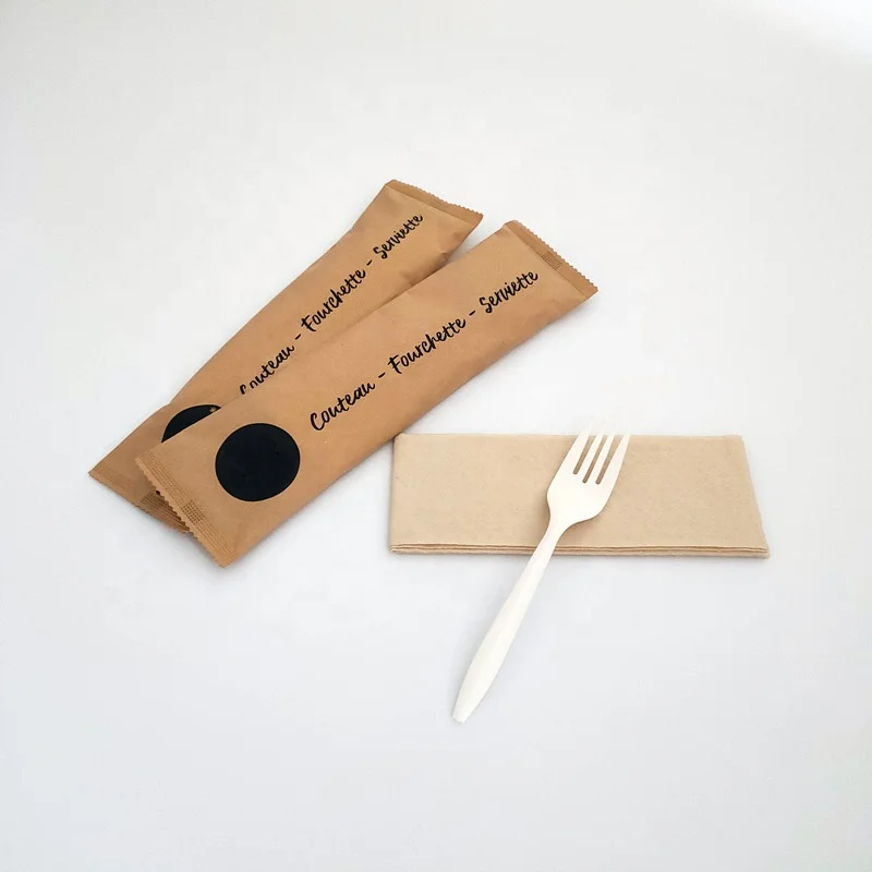 6inch 8inch Corn Starch Cutlery Bioplastic Recycling Disposable Eco-friendly 6IN1 Biodegradable Corn Starch Cutlery with Pouch