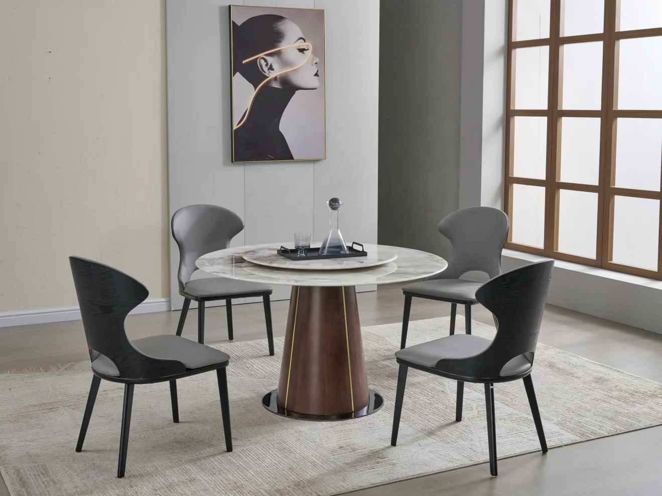 Round Marble Top Best Price Room Furniture High Quality Light Luxury Traditional Round Dining Table And 6 Chair