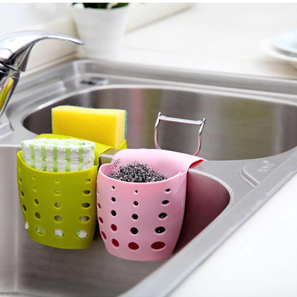 Sink Sponge Draining Storage Rack Adjustable Snap Hanging Bags Holder Shelf Hanging Basket Organizer Kitchen Accessories