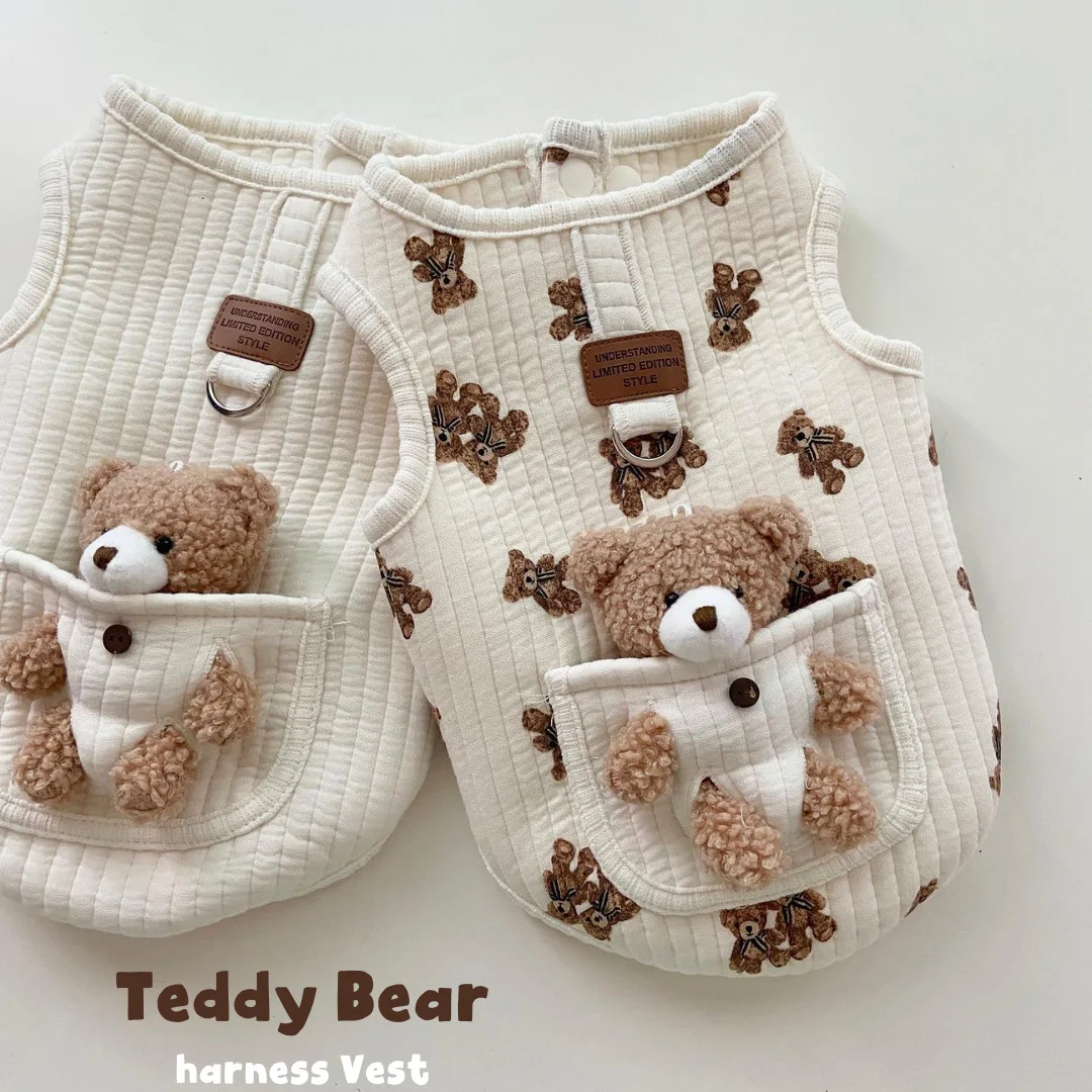 Hot sale INS Korean Pet clothing Teddy pocket Bear cotton pet vest chest fashion warm dog cat clothes