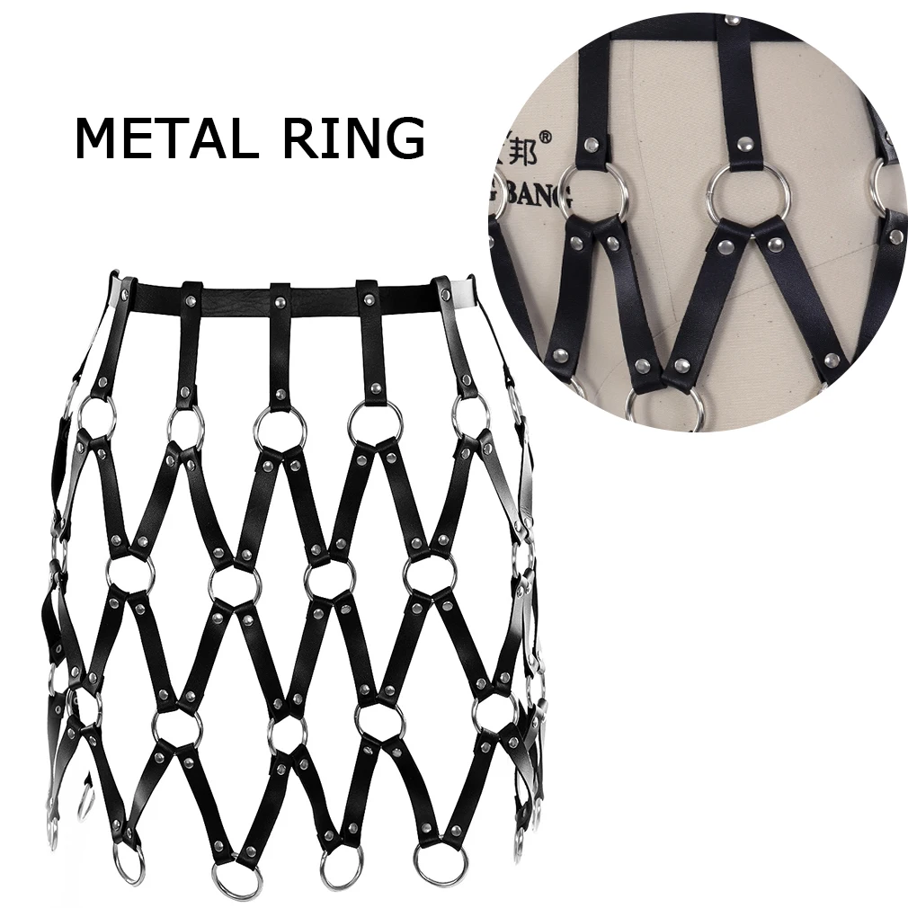 Personality Design Woman Sexy Leather Iron Circle Net Fashion Hot Harness Skirt Bar Night Club Carnival Hot Girl Wear