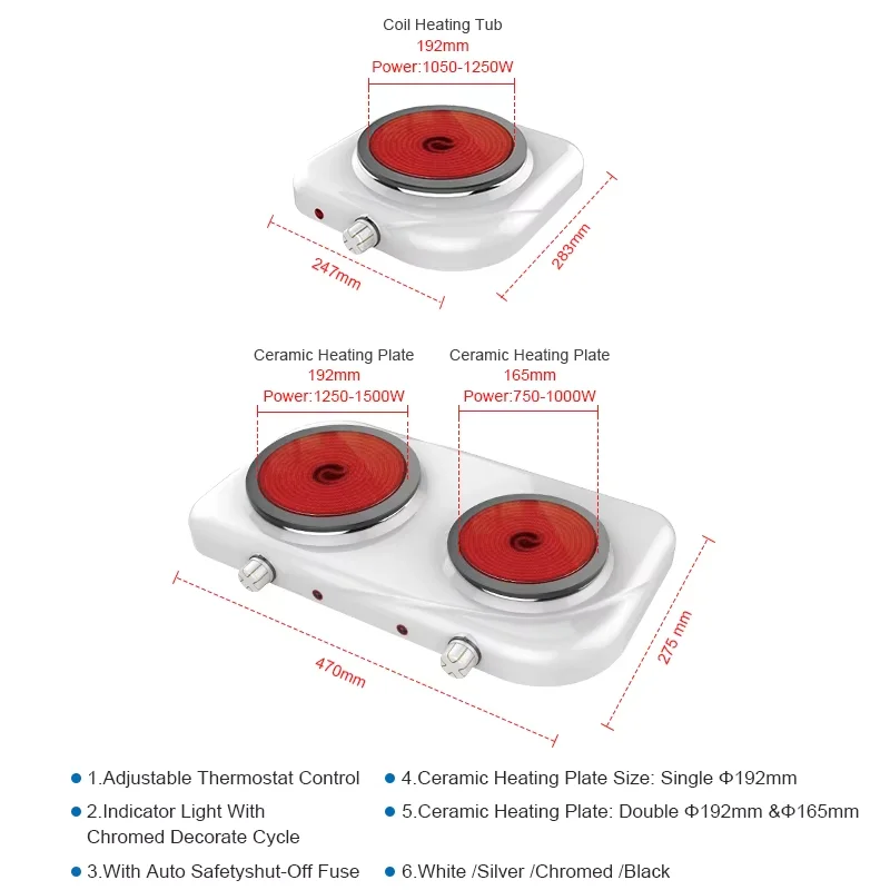 Adjustable automatic thermostat control easy to clean electric stove 2 burners electric top cooker stove