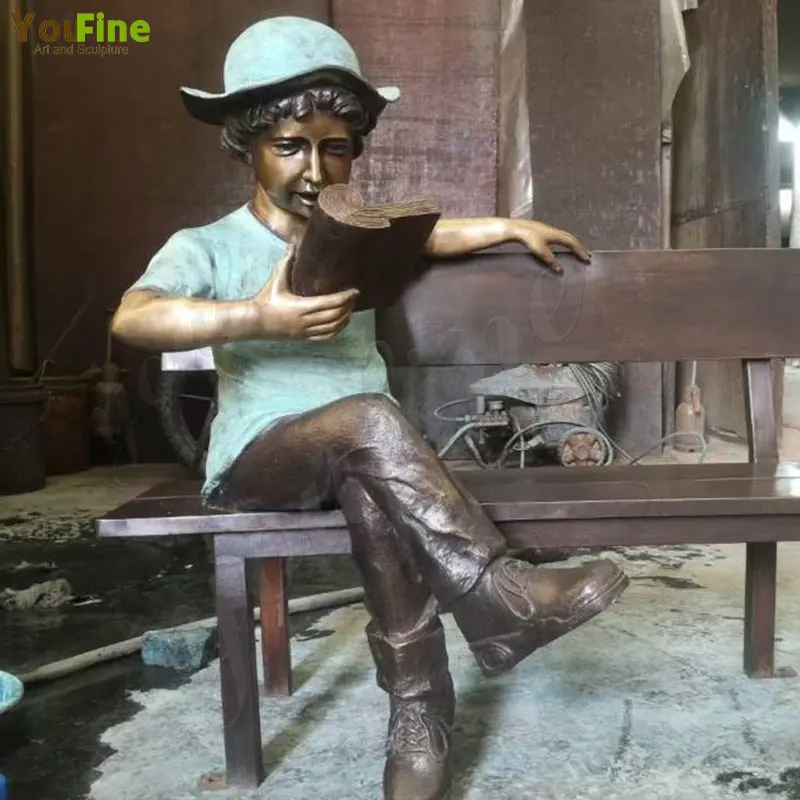 Life Size Outdoor Garden Bronze Boy with Dog Statue