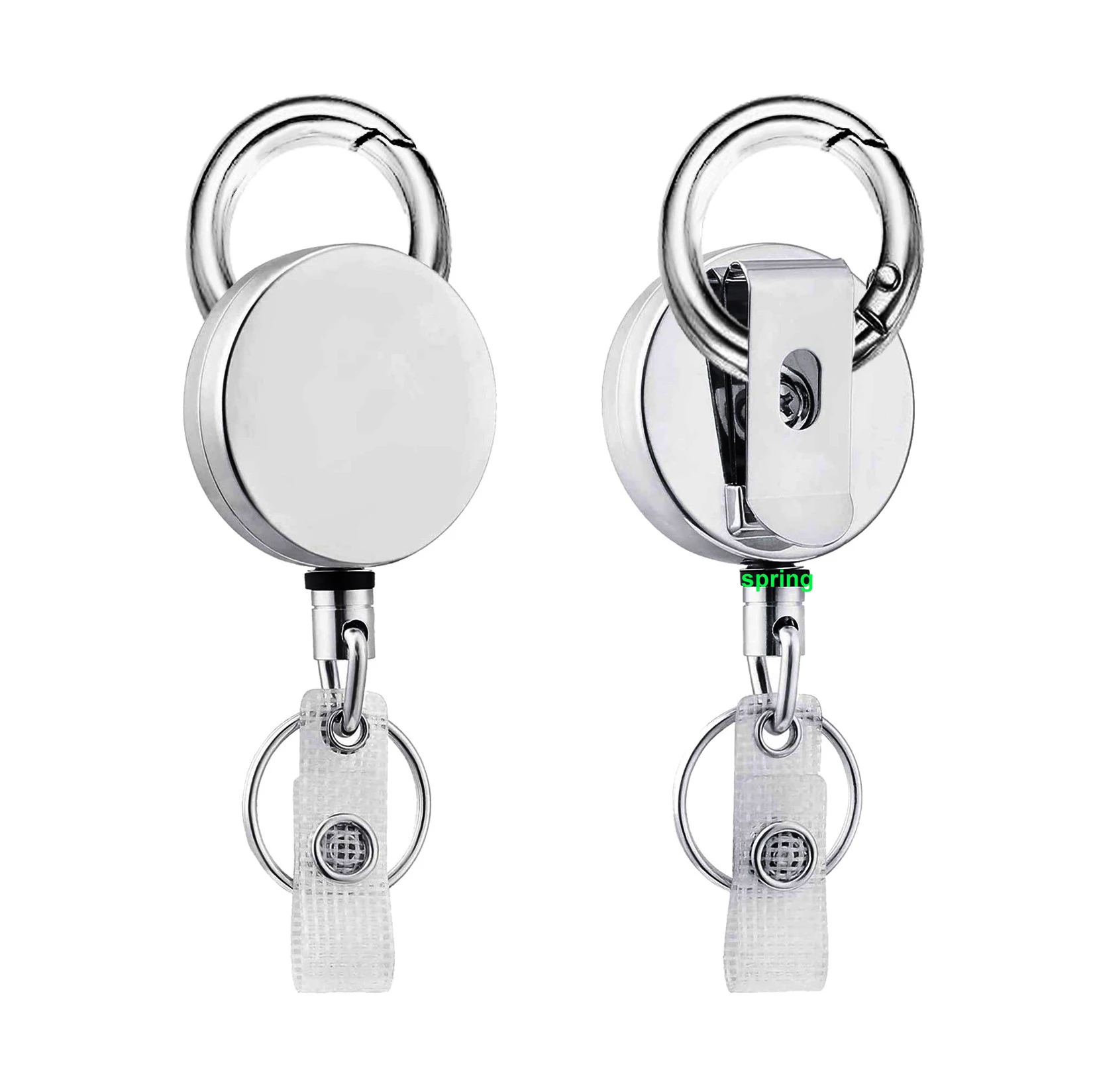 Hot Sale Silver Color 1.6 inch Zinc Carabiner Retractable Reel ID Badge Holder with Belt Clip for Name Card Keychain