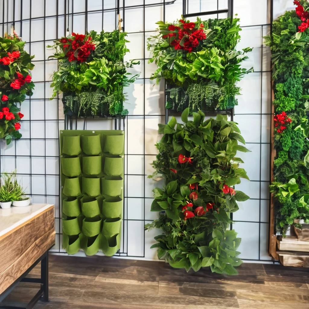 Wall mounted felt planting bag Cross border gardening project green planting bag non-woven seedling flower and plant bag