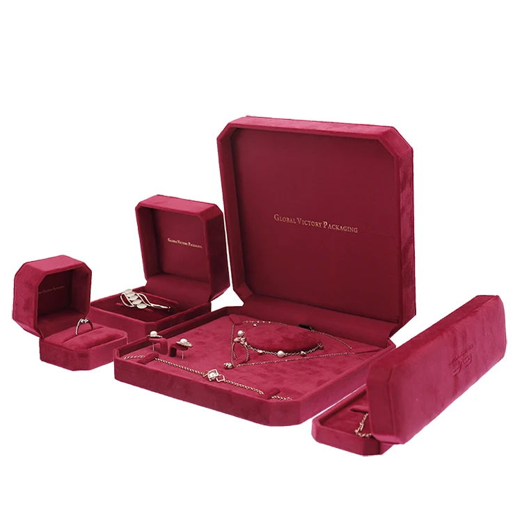 Роскошная красная бархатная коробка для упаковки ювелирных изделий с шарниром