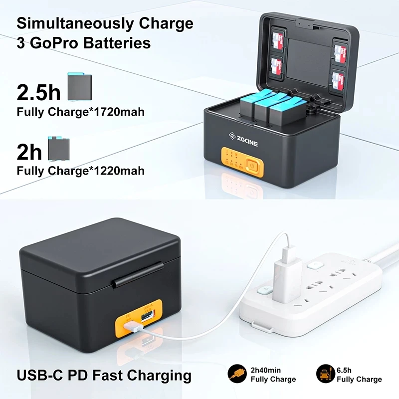 ZGCINE ZG G10 Charging Case Built-in 10400mAh Battery Power Bank Charging Storage Box for Gopro Hero 10 9 8 7 6 5 Action Camera