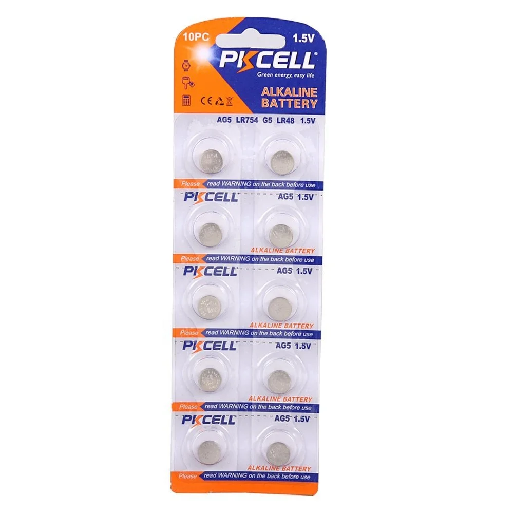 PKCELL Щелочная Кнопка монета ячейка ag5 lr750 батарея для часов высокого качества