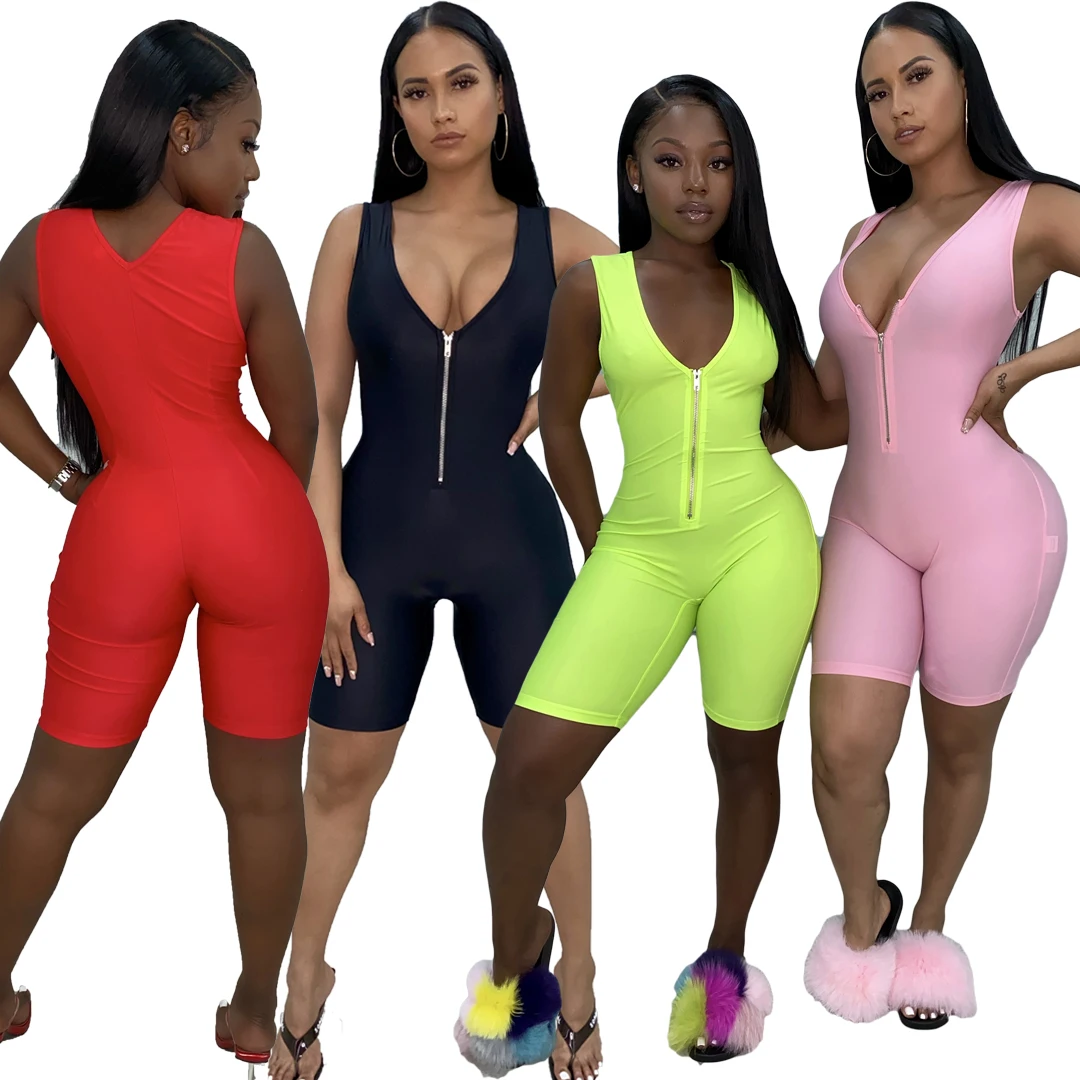 
Summer Plus Size Women Yoga jumpsuit Short v-neck Bodycon Sexy pant Lucky Label Rompers Women 2021 One Piece Jumpsuits for Women 