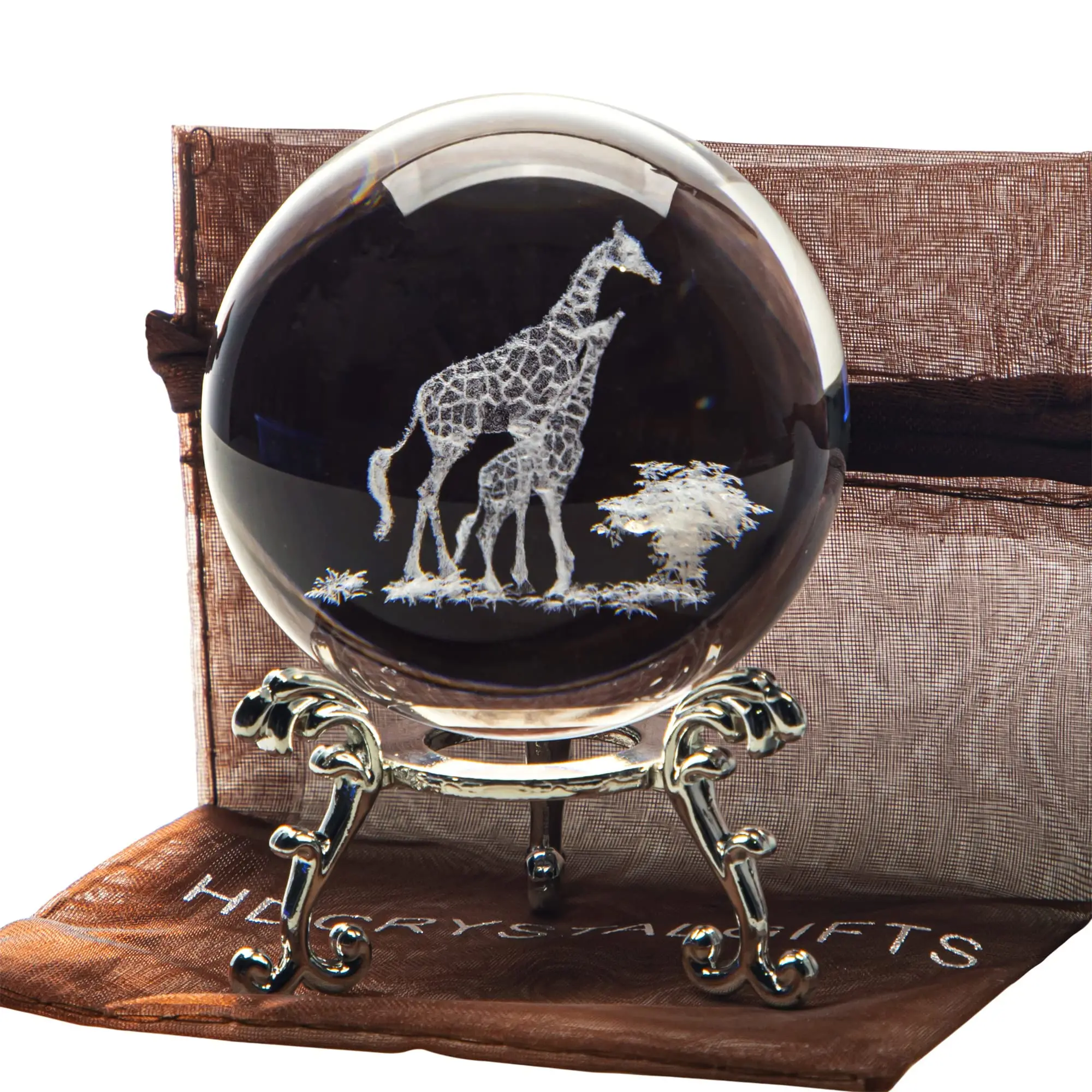 3D Crystal Ball 2.4inch Laser Engraved Animal Figurine Collectibles Paperweight Glass Decorative Full Sphere with Stand