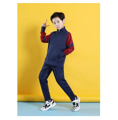 Smooth texture exercise suits Kids coaching apparel game outfits Seam pockets Cotton Slim Fit Polyester soccer tracksuits Retro