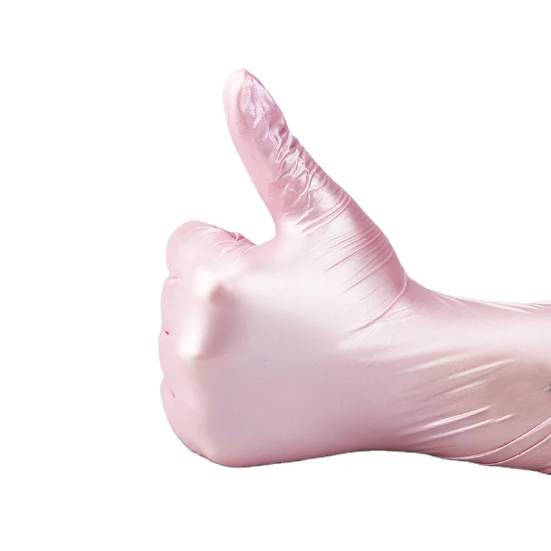 Disposables Pearl Pink Nitrile Gloves Powder Free 6 Mils Indrustial Rubber Gloves