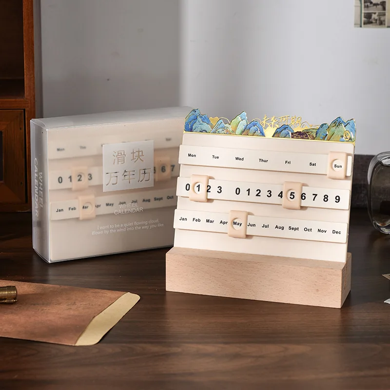2024 Wooden Desk Calendar Slider Perpetual Calendar Creative Calendar