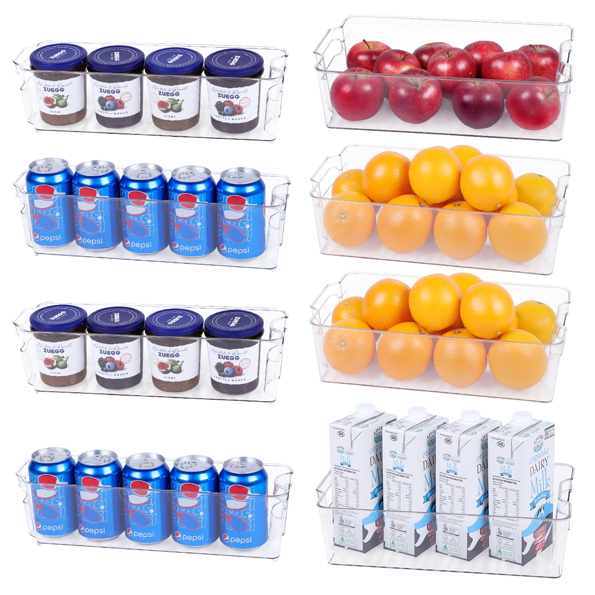 Набор из 8 пластиковых органайзеров для холодильника и кладовой