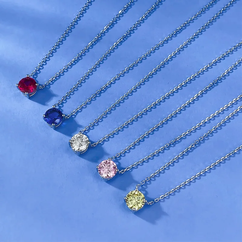 Europe And America New Necklace S925 Silver 6.5mm One Carat Fashion Necklace Clavicle Necklace Women