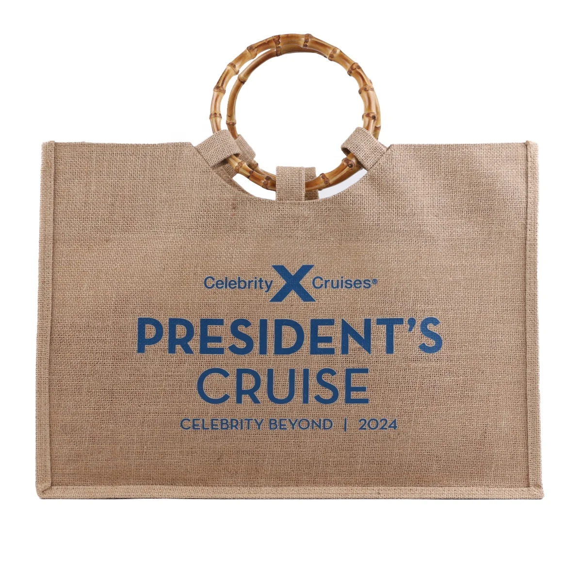 Custom Eco-friendly Jute Bag with Bamboo Handle Sustainable Shopping Tote Bag