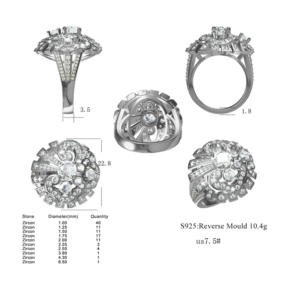 CAD CUSTOM Jewelry 925 sterling silver Moire design gemstone ring jewelry for women