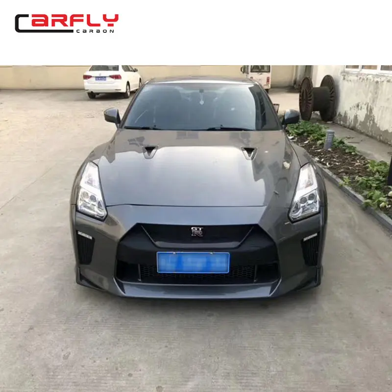 For Nissa n GTR R35  Carbon Fiber Front Bumper With front lipand hood for  2017 2018
