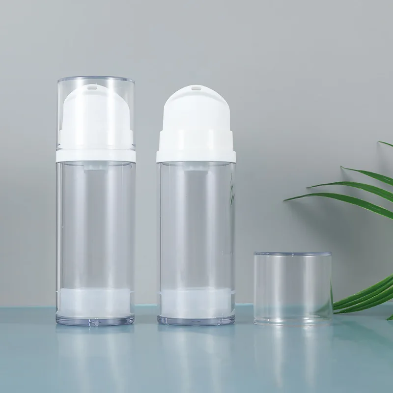 100ml AS Transparent Plastic Airless Vacuum Pump Bottle Manufacturer for Cosmetics Serum Packing with White
