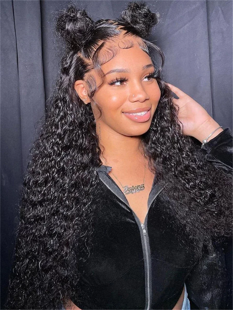 30 Inches Long Raw Indian Hair Wigs Black Curly Hair Wig Transparent Lace Frontal With Adjustable Elastic Band