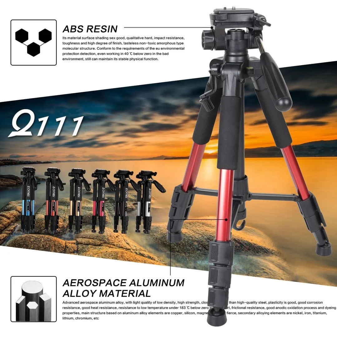 ZOMEI Q111 Professional Portable Travel Aluminum Camera Tripod&Pan Head for SLR DSLR Digital Camera 5colors