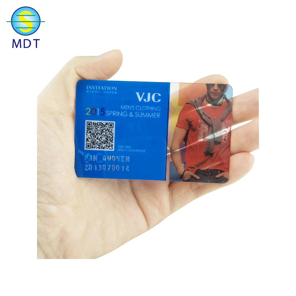 MDT transparent pvc card for epson  printer with barcode and qr code in plastic