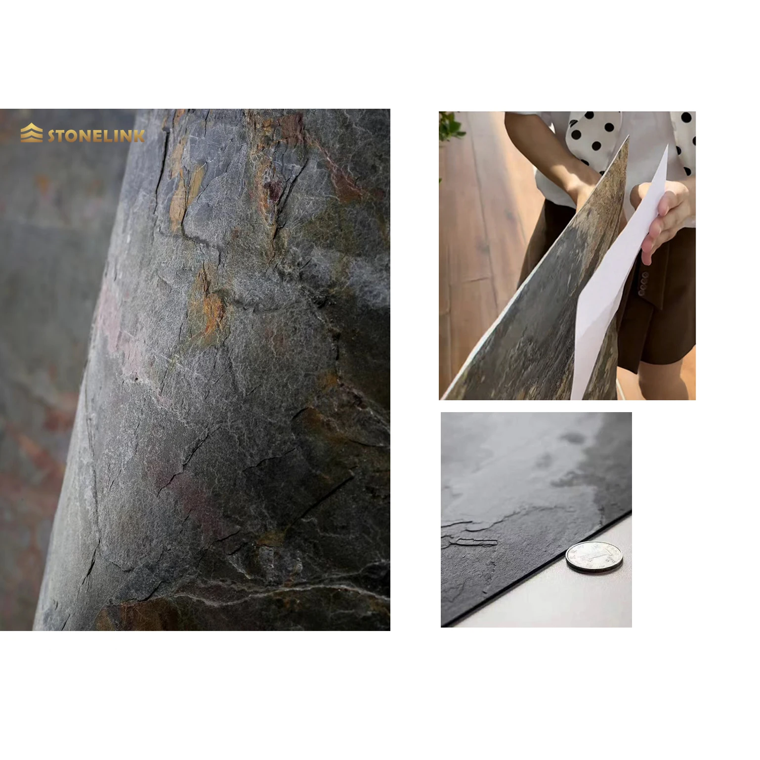 Natural 1-2mm Wall Translucent Slate Flexible Ultra Thin Marble Veneer Sheets For Interior Home Decor