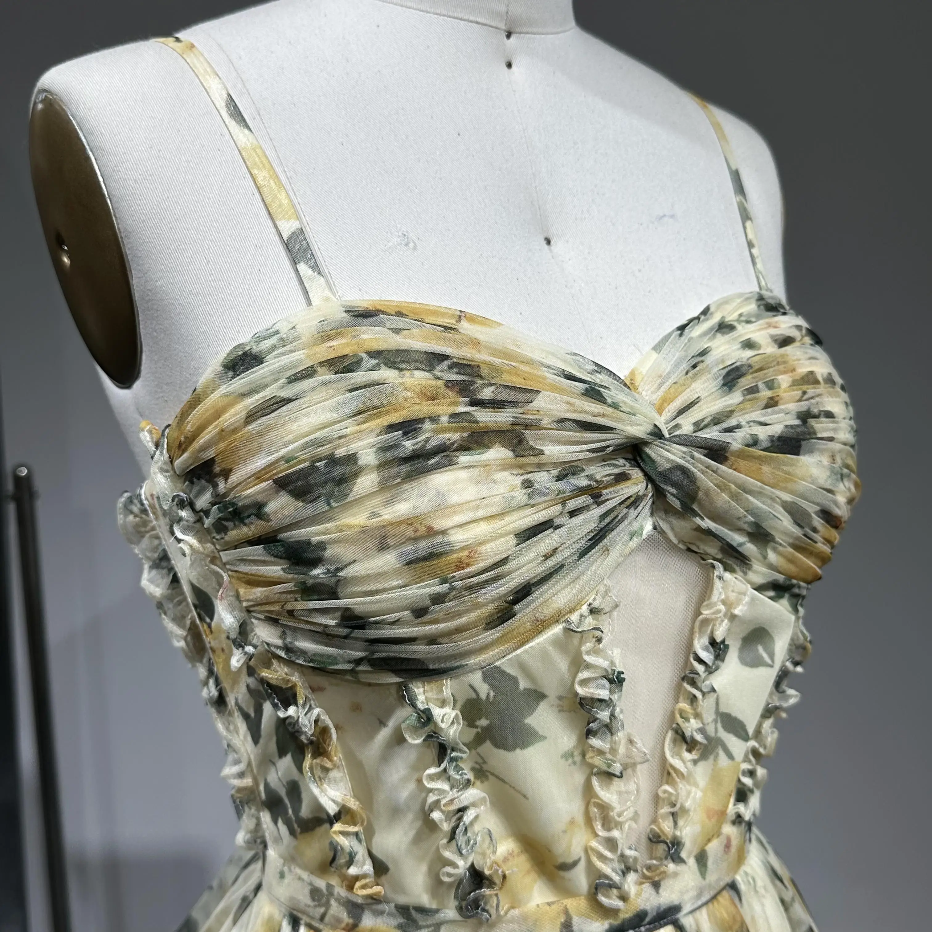 Breathtaking Beauty Mini Pleats Yellow Sheer Organza Short Cocktail Party Dress