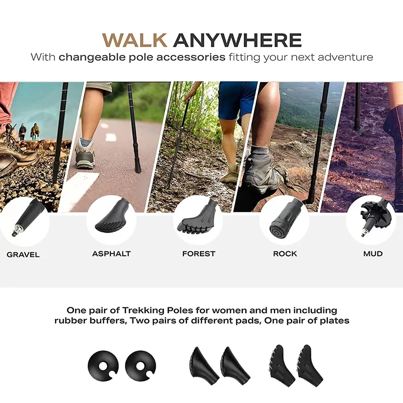 outdoor portable custom cork handle shock absorbing 3 section telescopic nordic walking hiking trekking sticks pole